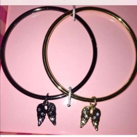 Victoria's Secret Duo bangle bracelet wing charm bling set NIB - Picture 3 of 3